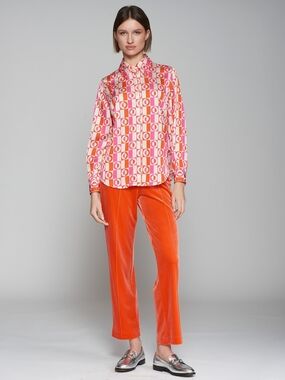 Halogen Orange Velvet Cropped Straight-Leg Pants